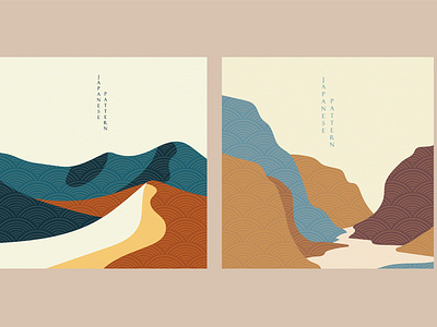 Landscape background with Japanese wave pattern vector. Mountain