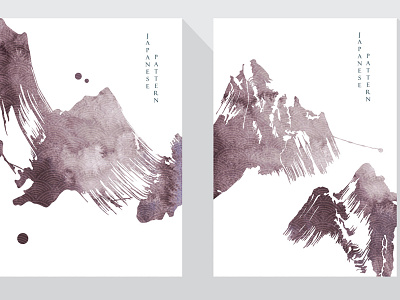 Vector set of chinese template with watercolor texture backgroun abstract arts asian background banner brushes chinese illustration japanese landscape modern mountain pattern vector watercolor illustration wave pattern