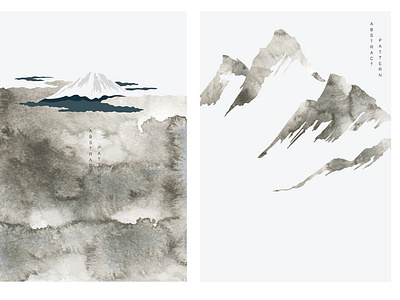 Fuji mountain watercolor painting texture. Natural landscape bac