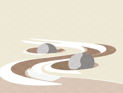 Japanese background with wave pattern vector. Stone and rock wit