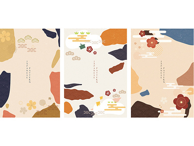Japanese background vector. Flower icon with terrazzo pattern ve