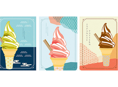 Japanese template with abstract background vector. Soft cream wi abstract asian background banner border chinese food frame geometric ice cream illustration japanese modern pattern soft cream template vector wave