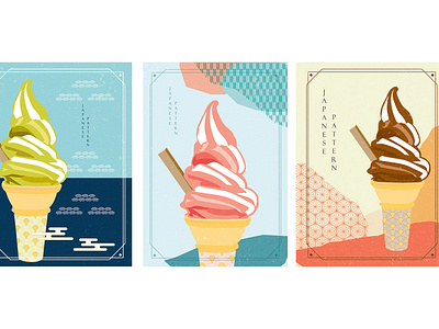 Japanese template with abstract background vector. Soft cream wi abstract asian background banner border chinese food frame geometric ice cream illustration japanese modern pattern soft cream template vector wave