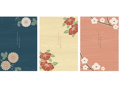 Japanese background with flower elements vector. Wooden pattern abstract asian background banner chinese floral flower illustration japanese modern pattern peony template vector wave wooden