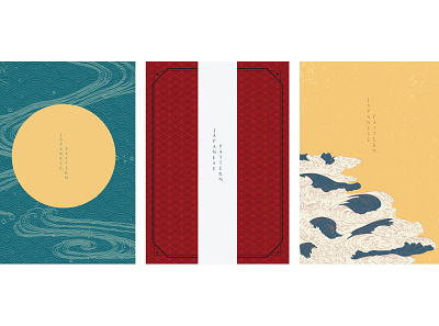 Japanese template with wave pattern vector. Sun and ocean line b abstract asian background banner chinese illustration japanese modern moon oriental pattern postcard poster template texture vector