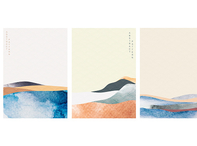 Abstract Landscape background with Japanese wave pattern vector. abstract asian background banner chinese curve desert forest illustration japanese landscape modern mountains pattern poster template texture vector watercolor illustration wave