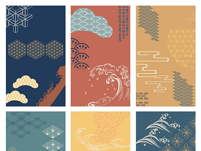 Japanese template vector. Hand drawn wave background. Line patte