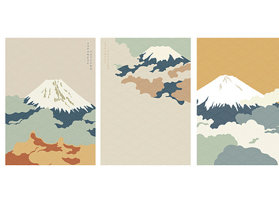 Fuji mountain background with Japanese wave pattern vector. Clou abstract asian background banner chinese cloud fuji graphic illustration japanese landmark landscape modern mountain pattern postcard poster template vector