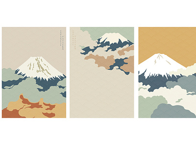 Fuji mountain background with Japanese wave pattern vector. Clou