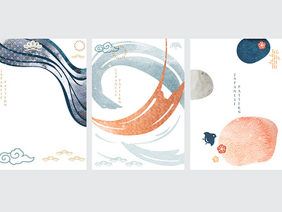 Abstract background with Japanese wave pattern and icon vector.