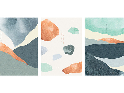 Abstract arts background with Japanese pattern vector. Art lands abstract asian background banner chinese illustration japanese landscape modern mountain pattern postcard poster stone template texture vector watercolor illustration wave