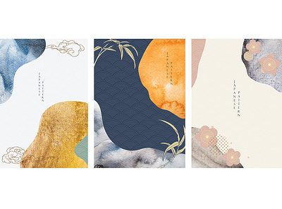 Japanese background with hand drawn Asian element vector. Abstra abstract asian background bamboo banner cherryblossom chinese cloud illustration japanese modern painting pattern postcard poster template texture vector watercolor illustration wave