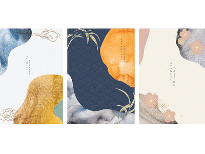 Japanese background with hand drawn Asian element vector. Abstra abstract asian background bamboo banner cherryblossom chinese cloud illustration japanese modern painting pattern postcard poster template texture vector watercolor illustration wave