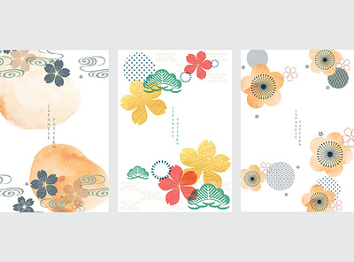 Japanese template vector. Flower icon with Japanese pattern vect abstract asian background banner bonsai cherryblossom chinese flower illustration japanese modern pattern vector watercolor illustration wave