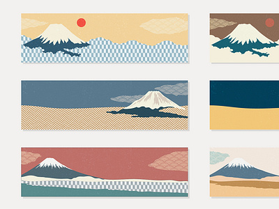 Fuji mountain background with Japanese wave pattern vector. Natu