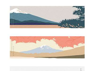 Fuji mountain with Japanese wave pattern vector. Natural landsca abstract asian background banner chinese forest illustration japanese landmark landscape modern mountain pattern postcard season template vector wave