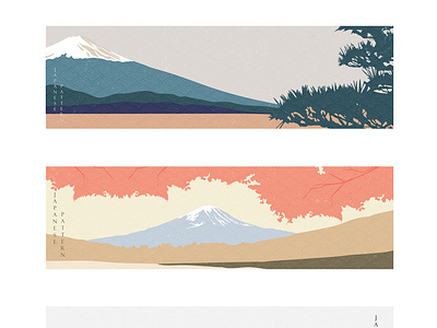 Fuji mountain with Japanese wave pattern vector. Natural landsca