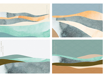 Natural landscape background with Japanese wave pattern vector.M abstract asian background banner chinese curve illustration japanese landscape modern mountain pattern postcard poster template texture vector watercolor illustration