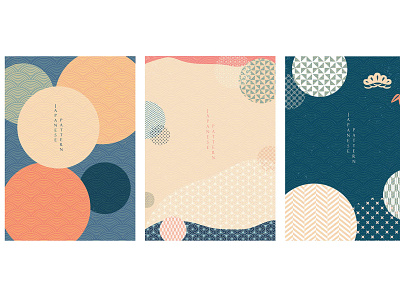 Japanese template vector with Japanese patterns and icons. Abstr abstract asian background banner chinese circle geometric illustration japanese modern pattern postcard poster template texture vector vintage wave