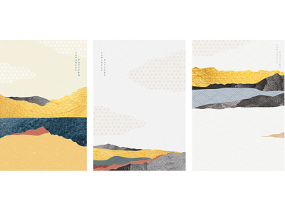 Natural landscape background with Japanese wave pattern vector. abstract asian background banner chinese forest gold foil illustration japanese landscape modern mountain pattern poster template vector watercolor texture wave