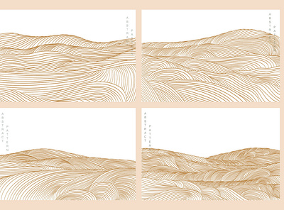 Natural landscape background with gold Japanese wave pattern vec abstract asian background banner chinese curve gold illustration japanese line art modern montain ocean pattern postcard postcards poster template vector wave