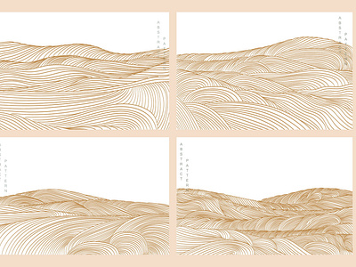 Natural landscape background with gold Japanese wave pattern vec abstract asian background banner chinese curve gold illustration japanese line art modern montain ocean pattern postcard postcards poster template vector wave