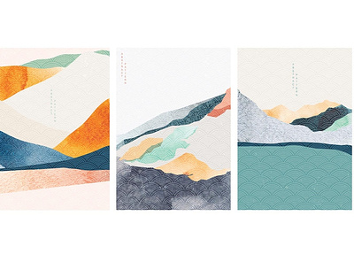 Landscape background with Japanese wave pattern. Abstract templa abstract asian background banner chinese illustration japanese landscape modern mountain pattern template design textured vector watercolor painting wave