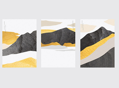 Abstract landscape background with Japanese wave pattern vector. abstract asian background banner black white chinese gold foil illustration japanese landscape modern mountain oriental pattern poster template texture vector