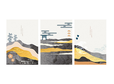 Japanese background with gold foil texture vector. Abstract land abstract asian background banner black watercolor cherry blossom chinese flower gold foil hand drawn icon illustration japanese landscape modern mountain pattern poster template vector