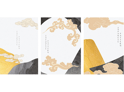 Japanese cloud icon and abstract background vector. Gold foil an abstract asian background banner black and white chinese cloud gold foil icon illustration japanese modern oriental pattern postcards poster art templates texture vector wave