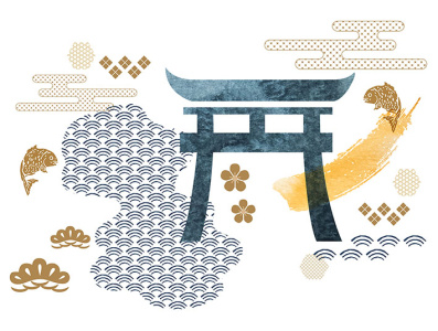 Japanese icon and background with geometric pattern vector. Line abstract asian background banner bonsai brush stroke cherry blossom chinese gate icon illustration japanese modern pattern symbol vector watercolor painting