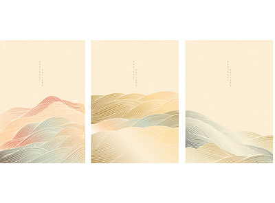 Abstract landscape background with Japanese wave pattern vector. abstract asian background banner chinese gradient illustration japanese lineart modern pattern poster template vector wave