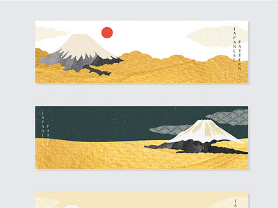 Fuji mountain with gold foil texture vector. Abstract landscape abstract asian background banner banners blackandwhite chinese gold foil illustration japanese landscape modern mountain nature pattern texture vector wave