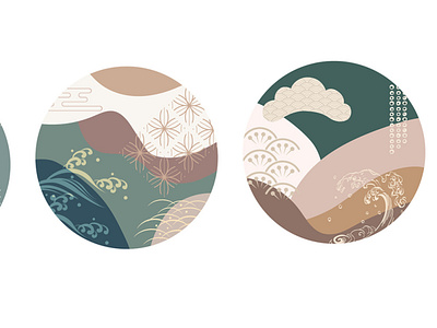 Japanese background vector. Hand drawn wave elements. Asian trad