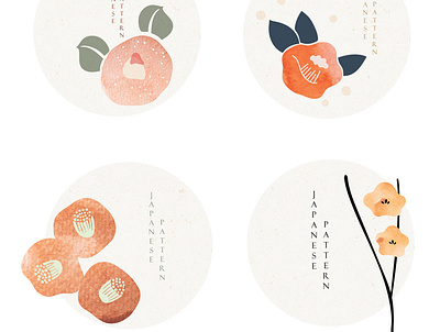 Set of flower icons in Japanese style with grunge texture vector abstract asian background banner chinese floral pattern flower icon illustration japanese modern pattern symbol texture vector watercolor painting wave