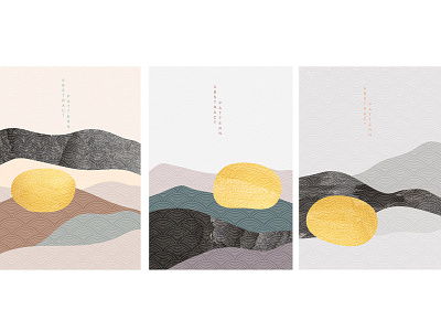 Gold moon texture and mountain forest background vector. Abstrac abstract asian background banner chinese curve gold foil illustration japanese modern mountain pattern template vector wave