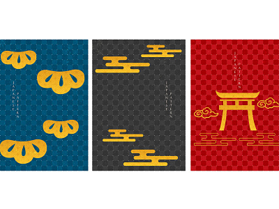 Japanese background with Asian icon and symbol vector. Gold bons