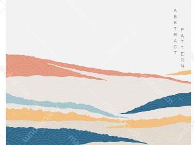 Abstract landscape background with Japanese wave pattern vector.