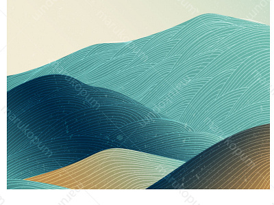 Abstract landscape background with Japanese pattern vector. Moun