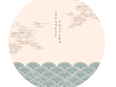 Japanese template with Circle shape vector. Fuji mountain elemen abstract asian background banner card chinese circle icon illustration japanese logo modern pattern symbol template vector wave