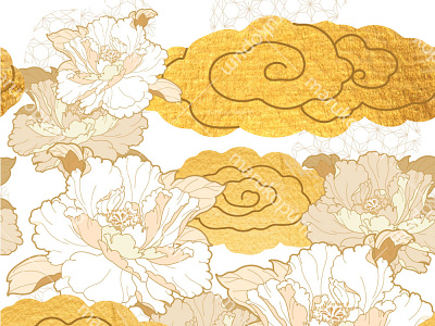 Peony flower seamless background with watercolor texture vector. abstract asian background banner chinese floral pattern gold foil illustration japanese modern oriental pattern peony flower seamless vector wave