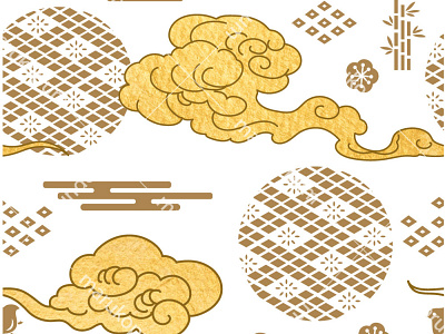 Abstract seamless background with gold texture vector. Cloud and abstract asian background banner chinese circle cloud geometric illustration goldfoil illustration japanese modern oriental pattern seamless pattern vector wave