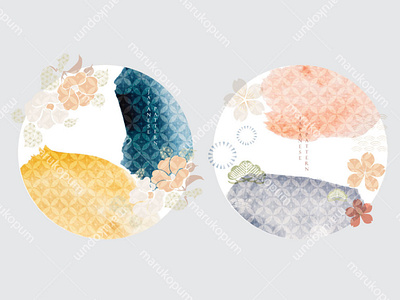 Japanese background vector with watercolor texture. Cherry bloss