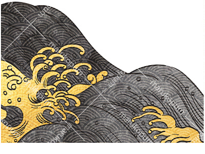 Japanese background with gold texture vector. Hand drawn wave wi