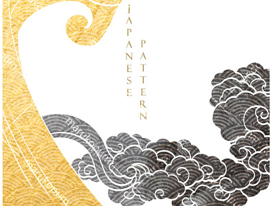 Japanese wave pattern with art landscape banner. Abstract backgr abstract asian background banner blackandwhite chinese cloud gold foil hand drawn illustration japanese modern pattern retro template texture vector vintage wave