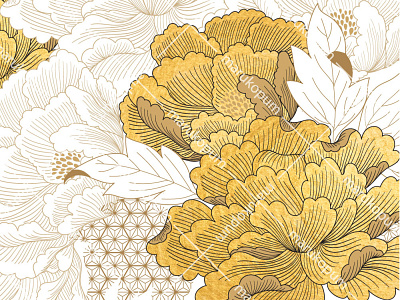 Chinese Seamless Pattern With Gold Texture Vector Peony Flower By Marukopum On Dribbble