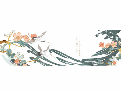 Crane birds vector Oriental natural wave pattern abstract background banner crane birds vector. design floral pattern illustration japanese logo natural wave pattern ocean sea decoration oriental pattern ui vector watercolor texture painting