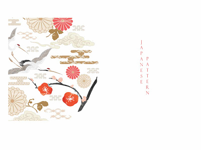 crane birds with Japanese pattern vector abstract background banner branch of leaves chinese cloud crane birds design flower pattern geometric pattern illustration japanese logo pattern ui vector