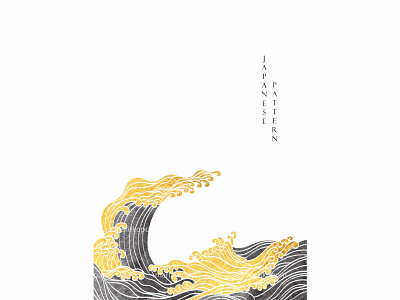 Ocean sea decoration element with gold and black texture abstract background banner black and white design gold texture hand drawn illustration japanese logo ocean wave pattern ui vector
