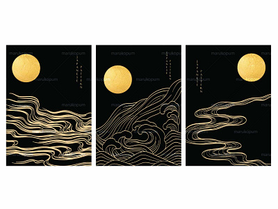 Moon and sun element with black abstract art line pattern abstract background banner black culture design gold texture illustration japanese line wave pattern logo moon ocean sea pattern sun traditional ui vector